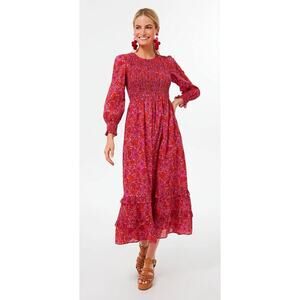 Pink City Prints Tuckernuck Poppy Isabel Classic Smocked Block Print Midi Dress